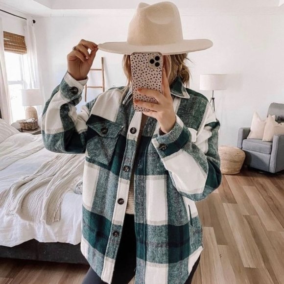 Shop_Fig Tops - New Plaid Stripe Oversized Flannel Shirt Shacket